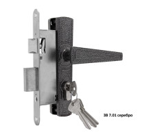 Замок Omega (Омега) врезной цилиндровый с защёлкой в комплекте с ручкой ЗВ7.01 (серебро), 4 кл. 