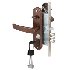 Замок Sam (Сам) врезной сувальдный с защёлкой в компл с ручкой ЗВ9-8.3/13(КЛП5-85)прав (медн ант), 3 кл/88010/ 