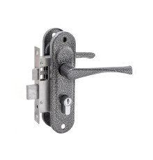 Замок Zenit (Зенит) врезной цилиндровый с защёлкой в комплекте с ручкой ЗВ4-50.01 (серебро), 5 кл. 