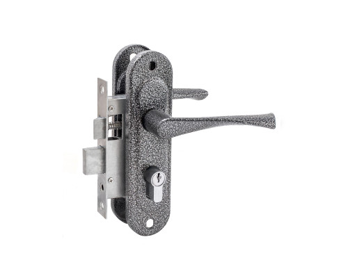 Замок Zenit (Зенит) врезной цилиндровый с защёлкой в комплекте с ручкой ЗВ4-50.01 (серебро), 5 кл.