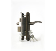 Замок Zenit (Зенит) врезной цилиндровый с защёлкой в комплекте с ручкой ЗВ4-3.07 (бронза), 4 кл. 