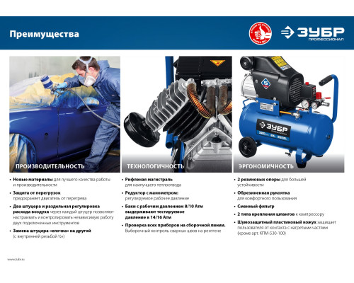 ЗУБР 320 л/мин, 24 л, 2200 Вт, масляный компрессор, Профессионал (КПМ-320-24)