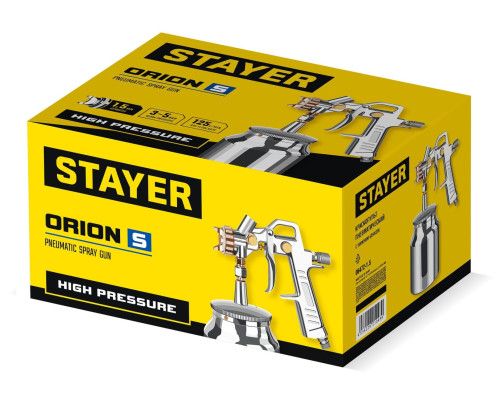 STAYER ORION S, 1.5 мм, пневматический краскопульт с нижним бачком (06472-1.5)