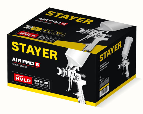 STAYER AirPro G, HVLP 1.4 мм, пневматический краскопульт с верхним бачком, Professional (06476-1.4)
