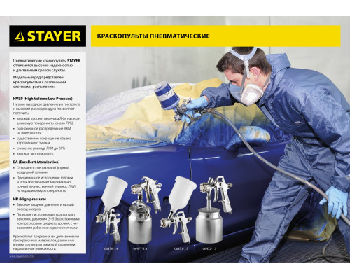 STAYER AirPro G, HVLP 1.4 мм, пневматический краскопульт с верхним бачком, Professional (06476-1.4)