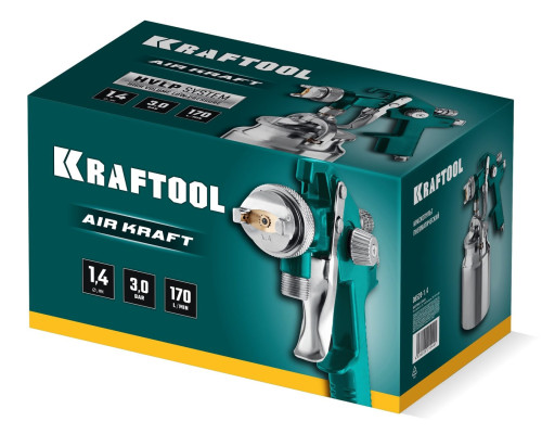 KRAFTOOL AirKraft, HVLP, 1.4мм, пневматический краскопульт с нижним бачком (06520-1.4)