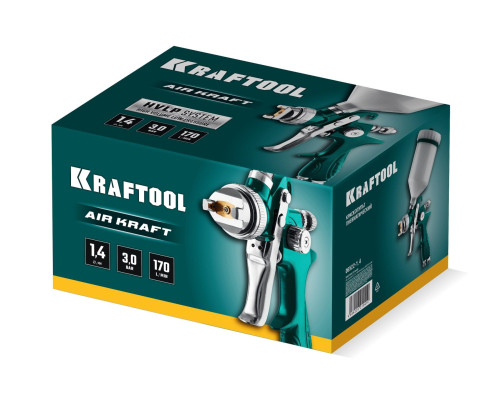 KRAFTOOL AirKraft, HVLP, 1.4 мм, пневматический краскопульт с верхним бачком (06522-1.4)