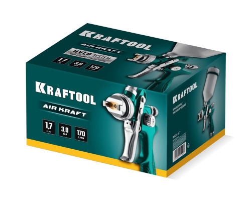 KRAFTOOL AirKraft, HVLP, 1.7 мм, пневматический краскопульт с верхним бачком (06522-1.7)