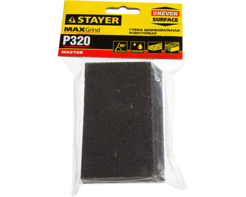 STAYER P320, 100 x 68 x 42 x 26 мм, водостойкая, четырехсторонняя угловая шлифовальная губка (3561-320)