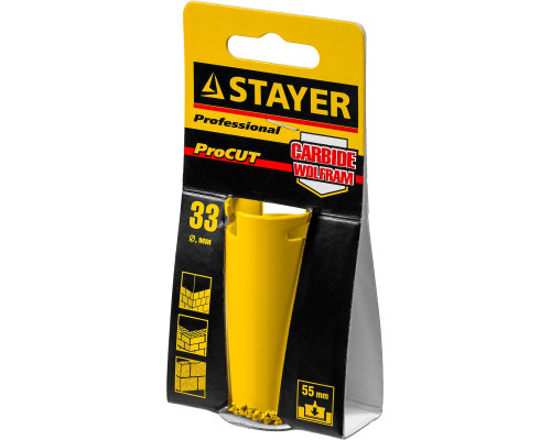 STAYER 33 мм, L 55 мм, карбид вольфрама, кольцевая коронка, Professional (33345-33)