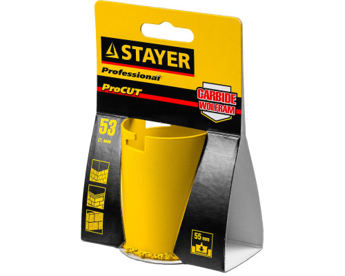 STAYER 53 мм, L 55 мм, карбид вольфрама, кольцевая коронка, Professional (33345-53)