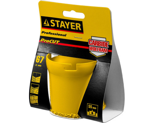 STAYER 67 мм, L 55 мм, карбид вольфрама, кольцевая коронка, Professional (33345-67)