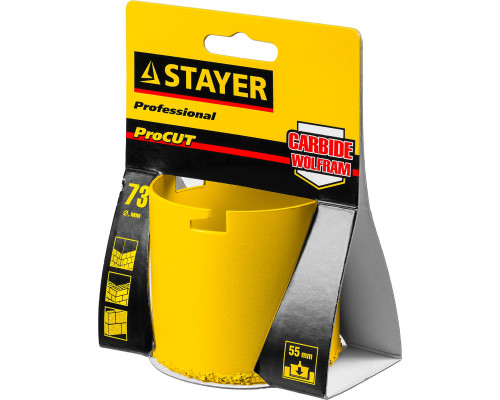 STAYER 73 мм, L 55 мм, карбид вольфрама, кольцевая коронка, Professional (33345-73)