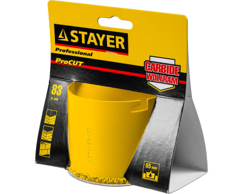 STAYER 83 мм, L 55 мм, карбид вольфрама, кольцевая коронка, Professional (33345-83)