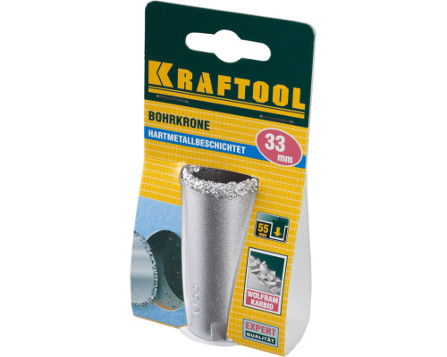 KRAFTOOL 33 мм, L 55 мм, карбид вольфрама, коронка кольцевая (33401-33)