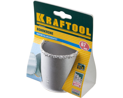 KRAFTOOL 67 мм, L 55 мм, карбид вольфрама, коронка кольцевая (33401-67)