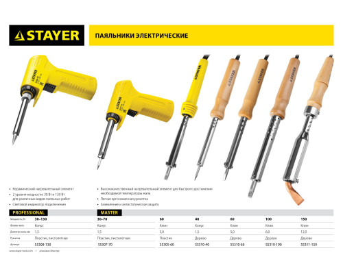 STAYER MAXTerm, 100 Вт, клин, электропаяльник с деревянной рукояткой (55310-100)