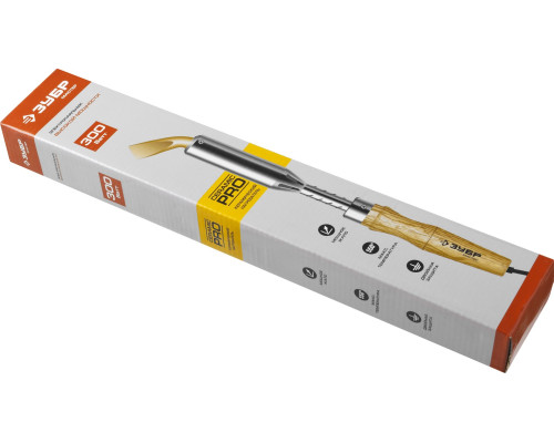 ЗУБР Ceramic PRO, 300 Вт, клин, высокомощный электропаяльник с деревянной рукояткой (55303-300)