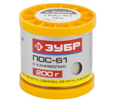 ЗУБР ПОС 61, 1 мм, 200 г, трубка с канифолью, припой (55450-200-10C)