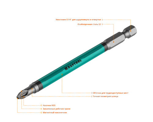 KRAFTOOL Optimum PZ2, 100 мм, 10 шт, биты (26124-2-100-10)