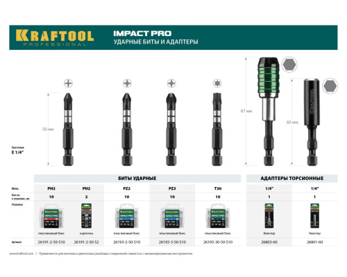 KRAFTOOL Impact PH2, 50 мм, 2 шт, ударные биты (26191-2-50-S2)