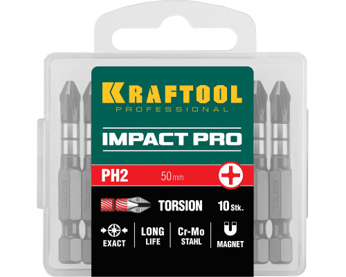 KRAFTOOL Impact PH2, 50 мм, 10 шт, ударные биты (26191-2-50-S10)