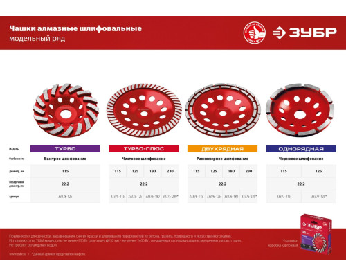 ЗУБР Турбо, d 125 мм, сегментная алмазная шлифовальная чашка (33378-125)