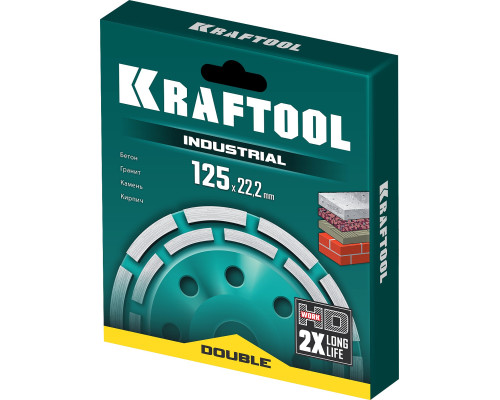 KRAFTOOL Double, d 125 мм, двухрядная алмазная шлифовальная чашка, INDUSTRIAL (33369-125)
