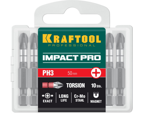 KRAFTOOL Impact PH 3, 50 мм, 10 шт, Ударные биты (26191-3-50-S10)