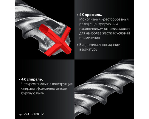 ЗУБР ПРОФИ-4Х 12x160 мм, SDS-plus бур (29313-160-12)