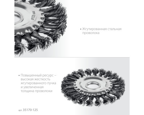 ЗУБР 125 мм, щетка дисковая жгутированная для УШМ пос.d 22 мм (35170-125)
