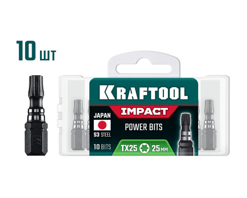 KRAFTOOL Impact TX 25, 25 мм, 10 шт, ударные биты (26195-25-25-S10)