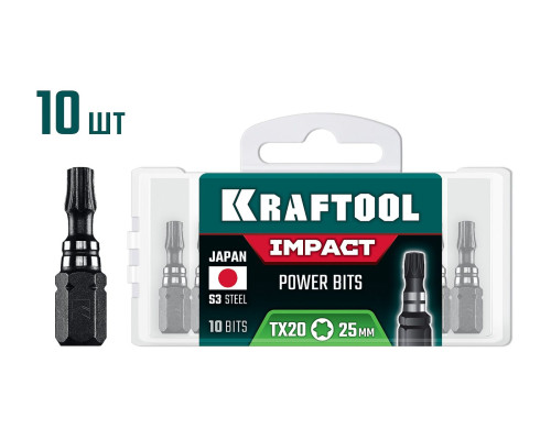 KRAFTOOL Impact TX 20, 25 мм, 10 шт, ударные биты (26195-20-25-S10)