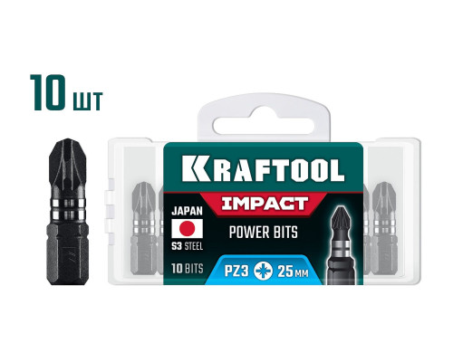 KRAFTOOL Impact PZ 3, 25 мм, 10 шт, ударные биты (26193-3-25-S10)