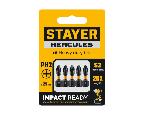 STAYER HERCULES, PH2, 25 мм, 5 шт, торсионные биты (26231-2-25-5)