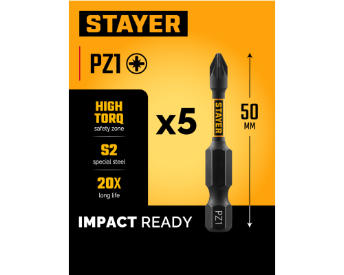STAYER HERCULES, PZ1, 50 мм, 5 шт, торсионные биты (26233-1-50-5)