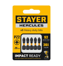 STAYER HERCULES, PZ2, 25 мм, 5 шт, торсионные биты (26233-2-25-5)