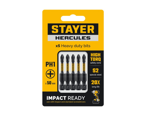 STAYER HERCULES, PH1, 50 мм, 5 шт, торсионные биты (26231-1-50-5)