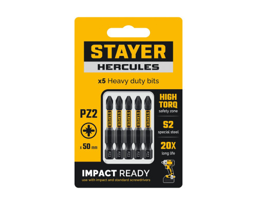STAYER HERCULES, PZ2, 50 мм, 5 шт, торсионные биты (26233-2-50-5)