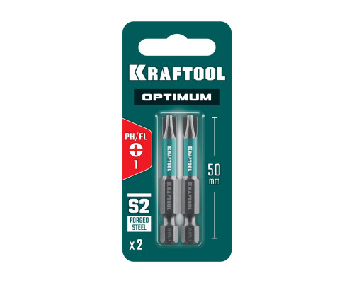 KRAFTOOL OPTIMUM PH/FL 1, 50 мм, 2 шт, биты (261221-1-50-2)