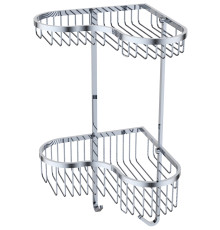 Полка двойная настенная угловая KAISER 240*240*450 с 2-мя крючками, хром (нерж. сталь)