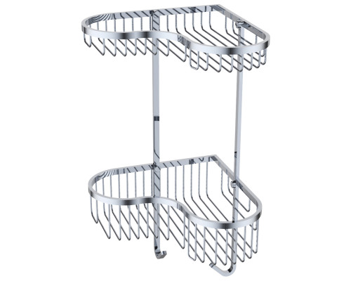 Полка двойная настенная угловая KAISER 240*240*450 с 2-мя крючками, хром (нерж. сталь)