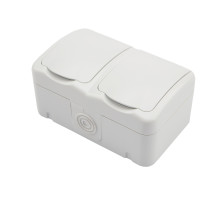 Блок горизонтальный 2 розетки IP54 с/з, о/у, белый мини KRANZ