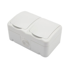 Блок горизонтальный 2 розетки IP54 с/з, о/у, белый мини KRANZ