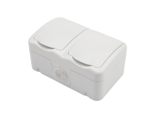 Блок горизонтальный 2 розетки IP54 с/з, о/у, белый мини KRANZ