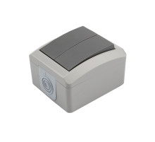 Выключатель двухклавишный IP54 о/у, серый индастриал KRANZ