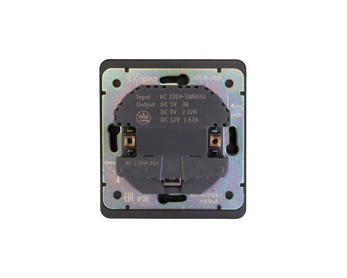 Розетка ROUND 1-ая с/з с/у з/ш 16А с USB A+C быстрой зарядки 5В/3А оникс KRANZ