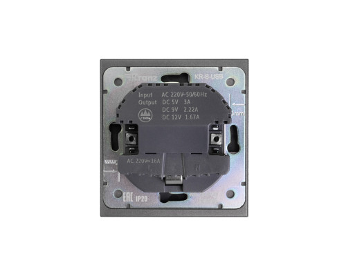 Розетка STRONG 1-ая с/з с/у з/ш 16А с USB A+C быстрой зарядки 5В/3А графит KRANZ