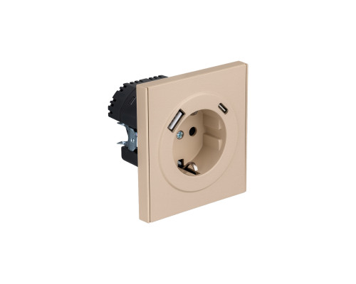 Розетка STRONG 1-ая с/з с/у з/ш 16А с USB A+C быстрой зарядки 5В/3А шелк KRANZ