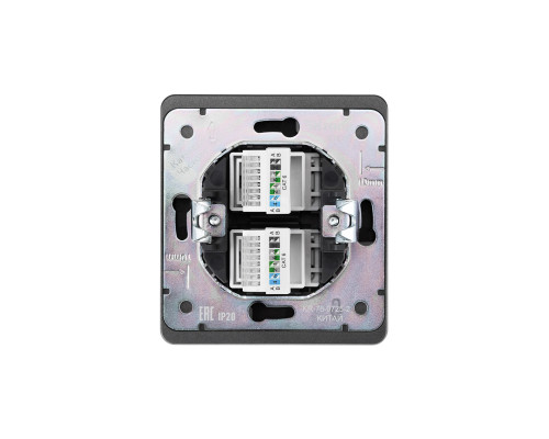 Розетка ROUND компьютерная двойная RJ45+RJ45 кат6 с/у титан KRANZ
